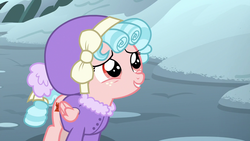 Size: 1280x720 | Tagged: safe, screencap, cozy glow, pegasus, pony, frenemies (episode), g4, clothes, cozybetes, cute, female, filly, foal, hat, solo, winter outfit