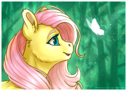 Size: 1214x867 | Tagged: safe, artist:gaelledragons, fluttershy, butterfly, pegasus, pony, g4, cute, female, looking at something, mare, shyabetes, smiling