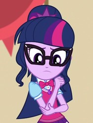 Size: 539x718 | Tagged: safe, screencap, sci-twi, twilight sparkle, equestria girls, equestria girls specials, g4, my little pony equestria girls: movie magic, clothes, cropped, female, geode of telekinesis, glasses, magical geodes, ponytail, solo