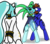 Size: 1600x1400 | Tagged: safe, artist:playfulelegy, oc, oc only, oc:boy toy, oc:cyber strike, oc:silent shine, earth pony, unicorn, semi-anthro, arm behind back, arm hooves, bondage, clothes, earth pony oc, horn, roboticization, simple background, transformation, transparent background, unicorn oc, wide eyes