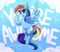 Size: 2969x2600 | Tagged: safe, artist:graphene, rainbow dash, pegasus, pony, g4, awesome, cute, cutie mark, dashabetes, female, high res, looking at you, mare, open mouth, pointing at you, positive message, positive ponies, solo, text, underhoof
