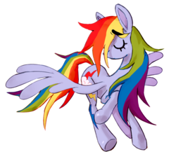 Size: 1136x1000 | Tagged: safe, artist:littmosa, rainbow dash, pegasus, pony, g4, eyes closed, female, flying, simple background, spread wings, transparent background, wings