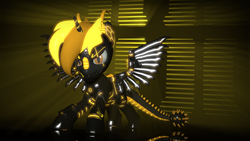 Size: 3840x2160 | Tagged: safe, artist:phoenixtm, oc, oc:phoenix stardash, dracony, hybrid, pony, robot, robot pony, 3d, armor, battle stance, dracony alicorn, high res, looking at camera, power armor, robot dracony, source filmmaker, spread wings, wings