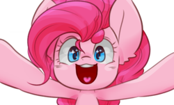 Size: 900x545 | Tagged: safe, artist:temmie-kun, pinkie pie, earth pony, pony, g4, big ears, bust, cute, diapinkes, ear fluff, female, happy, heart, looking at you, open mouth, portrait, simple background, solo, transparent background