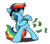 Size: 1300x1150 | Tagged: safe, artist:underwoodart, rainbow dash, pegasus, pony, g4, backwards ballcap, baseball cap, bipedal, cap, cool, female, hat, make it rain, money, rainbow dosh, simple background, solo, sunglasses, transparent background