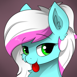 Size: 700x700 | Tagged: safe, artist:llhopell, oc, oc only, oc:soffy, pony, bust, eyebrows, eyebrows visible through hair, gradient background, looking at you, simple background, solo, tongue out