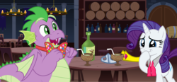Size: 5592x2592 | Tagged: safe, artist:aleximusprime, artist:disneymarvel96, artist:estories, rarity, spike, dragon, pony, unicorn, g4, adult, adult spike, alcohol, bowtie, crown, drink, female, giggling, jewelry, male, mare, older, older spike, regalia, ship:sparity, shipping, smiling, straight, tiara