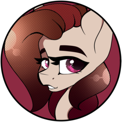 Size: 1200x1200 | Tagged: safe, artist:crimmharmony, oc, oc only, oc:crimm harmony, pegasus, pony, bust, dithering, female, lidded eyes, mare, red background, simple background, solo