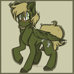 Size: 1050x1050 | Tagged: safe, artist:crimmharmony, oc, oc only, oc:murky, pegasus, pony, fallout equestria, fallout equestria: murky number seven, fanfic art, looking back, male, scar, simple background, solo, stallion, standing