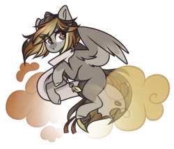 Size: 1050x900 | Tagged: safe, artist:crimmharmony, oc, oc only, oc:dusty twine, pegasus, pony, clothes, dust, flying, jewelry, leaf, looking back, male, necklace, scarf, simple background, solo, stallion, transparent background