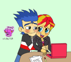 Size: 1024x897 | Tagged: safe, artist:stella-exquisa, flash sentry, sunset shimmer, equestria girls, g4, female, male, romance, ship:flashimmer, shipping, straight