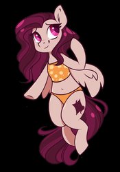 Size: 1050x1500 | Tagged: safe, artist:crimmharmony, oc, oc only, oc:crimm harmony, pegasus, pony, belly button, bikini, black background, clothes, cute, female, looking up, mare, midriff, pose, simple background, solo, spread wings, swimsuit, tankini, wings
