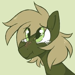 Size: 800x800 | Tagged: safe, artist:crimmharmony, oc, oc only, oc:murky, pegasus, pony, fallout equestria, fallout equestria: murky number seven, bust, fanfic art, green background, looking at you, male, portrait, sad, simple background, solo, stallion, teary eyes, wart