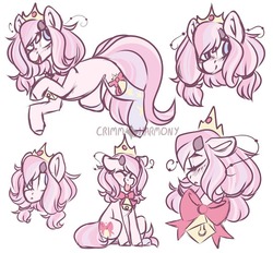 Size: 1080x1001 | Tagged: safe, artist:crimmharmony, oc, oc only, unnamed oc, earth pony, pony, bell, bell collar, blushing, bow, bust, collar, crown, female, jewelry, mare, regalia, simple background, sitting, sketch, sketch dump, solo, tongue out, white background