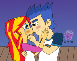 Size: 1024x812 | Tagged: safe, artist:stella-exquisa, flash sentry, sunset shimmer, equestria girls, g4, my little pony equestria girls: legend of everfree, camp everfree outfits, crying, female, love, male, ship:flashimmer, shipping, straight, tears of joy