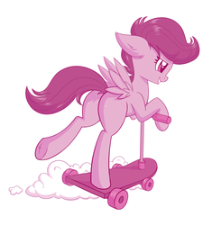 Size: 1203x1281 | Tagged: safe, artist:kyrgyzpopstar, scootaloo, pegasus, pony, g4, butt, female, filly, monochrome, plot, scootabutt, scooter, simple background, solo, white background