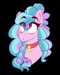 Size: 849x1050 | Tagged: safe, artist:crimmharmony, oc, oc only, oc:lillith star, pegasus, pony, black background, braid, bust, choker, female, key, looking up, mare, simple background, solo, surprised