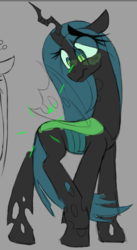 Size: 498x912 | Tagged: artist needed, safe, queen chrysalis, changeling, changeling queen, g4, 4chan, blushing, bugbutt, butt, chrysalass, crown, female, jewelry, looking at self, looking back, regalia, solo