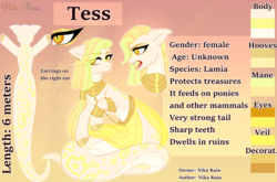 Size: 4550x3000 | Tagged: safe, artist:nika-rain, oc, oc only, oc:tess, lamia, original species, female, gold, reference sheet, solo