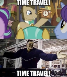 Size: 613x706 | Tagged: safe, edit, edited screencap, screencap, doctor whooves, november rain, starlight glimmer, time turner, earth pony, pony, a horse shoe-in, g4, avengers, avengers: endgame, bruce banner, clock, comparison, friendship student, i see this as an absolute win, mark ruffalo, marvel, marvel cinematic universe, the incredible hulk, time travel