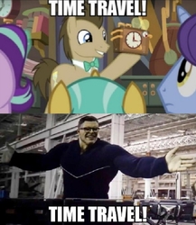 Size: 613x706 | Tagged: safe, edit, edited screencap, screencap, doctor whooves, november rain, starlight glimmer, time turner, earth pony, pony, a horse shoe-in, g4, avengers, avengers: endgame, bruce banner, clock, comparison, friendship student, i see this as an absolute win, mark ruffalo, marvel, marvel cinematic universe, the incredible hulk, time travel, time travel glimmer