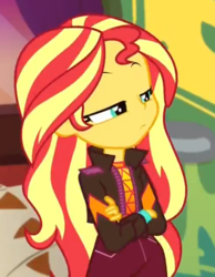 Size: 521x670 | Tagged: safe, screencap, sunset shimmer, equestria girls, equestria girls specials, g4, my little pony equestria girls: better together, my little pony equestria girls: sunset's backstage pass, cropped, crossed arms, female, solo