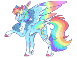 Size: 1024x768 | Tagged: safe, artist:wanderingpegasus, rainbow dash, pegasus, pony, g4, colored wings, female, mare, multicolored wings, smiling, solo, wings