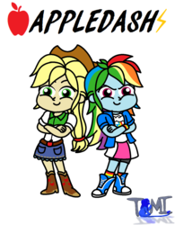 Size: 1036x1327 | Tagged: safe, artist:noguitom, artist:tommychipmunk, applejack, rainbow dash, equestria girls, g4, fanart, female, friendship, lesbian, ship:appledash, shipping