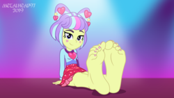 Size: 8000x4500 | Tagged: safe, artist:metalhead97, supernova zap, equestria girls, equestria girls series, g4, sunset's backstage pass!, spoiler:eqg series (season 2), barefoot, bedroom eyes, clothes, commission, feet, female, fetish, foot fetish, foot focus, gradient background, heart, looking at you, nail polish, show accurate, skirt, soles, solo, su-z, toenail polish, toenails, toes