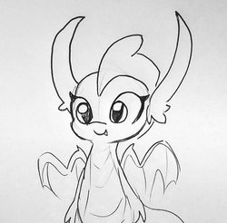Size: 993x977 | Tagged: safe, artist:tjpones, smolder, dragon, g4, black and white, dragoness, female, grayscale, monochrome, simple background, solo, spread wings, traditional art, wings