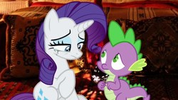 Size: 1920x1080 | Tagged: safe, artist:estories, artist:georgegarza01, rarity, spike, dragon, pony, unicorn, forever filly, g4, crying, female, makeup, male, running makeup, sad, ship:sparity, shipping, show accurate, straight