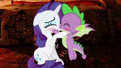 Size: 1920x1080 | Tagged: safe, artist:georgegarza01, rarity, spike, dragon, pony, unicorn, g4, duo, eyes closed, female, kiss on the lips, kissing, male, mare, ship:sparity, shipping, show accurate, straight, winged spike, wings