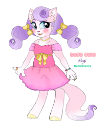 Size: 1155x1341 | Tagged: safe, artist:unoriginai, abyssinian, cat, hybrid, alternate universe, chubby, clothes, cute, dress, interspecies offspring, jewelry, magical lesbian spawn, offspring, parent:opalescence, parent:rarity, simple background, story included, text, transparent background