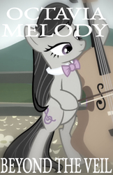 Size: 639x989 | Tagged: safe, edit, edited screencap, editor:undeadponysoldier, screencap, octavia melody, earth pony, pony, g4, inspiration manifestation, album cover, beautiful, beyond the veil, bipedal, bow (instrument), bowtie, caption, cello, cropped, dexterous hooves, female, hoof hold, image macro, lindsey stirling, mare, musical instrument, parody, solo, song reference, text, word art