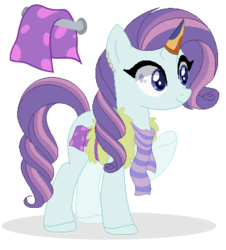 Size: 369x409 | Tagged: safe, artist:raflesplatt, oc, oc only, oc:cotton fluff, pony, unicorn, base used, clothes, female, magical lesbian spawn, mare, offspring, parent:kerfuffle, parent:rarity, parents:rarifuffle, scarf, simple background, solo, transparent background