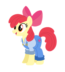Size: 1220x1336 | Tagged: artist needed, safe, apple bloom, earth pony, pony, g4, my little pony: rainbow roadtrip, clothes, female, older, older apple bloom, overalls, solo