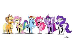 Size: 1920x1080 | Tagged: safe, artist:eli_bindi, applejack, fluttershy, pinkie pie, rainbow dash, rarity, twilight sparkle, alicorn, earth pony, pegasus, pony, unicorn, g4, mane six, simple background, twilight sparkle (alicorn), white background