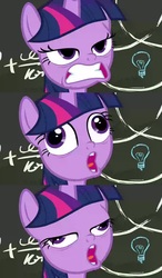 Size: 1266x2170 | Tagged: safe, edit, screencap, twilight sparkle, alicorn, pony, g4, my little pony best gift ever, chalkboard, faic, female, mare, pudding face, solo, twilight sparkle (alicorn)