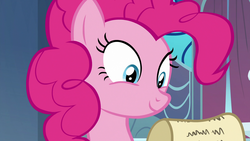 Size: 1920x1080 | Tagged: safe, screencap, pinkie pie, earth pony, pony, between dark and dawn, g4, female, mare, scroll, solo