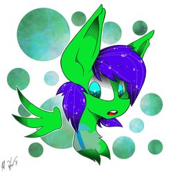 Size: 1024x1024 | Tagged: safe, artist:dark-zoul, oc, oc only, oc:raulix evergreen, pegasus, pony, bubble, bust, confused, cute, fluffy, long ears, solo, wings