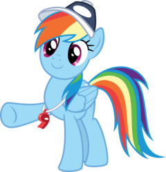 Size: 3000x3120 | Tagged: safe, artist:sollace, rainbow dash, pegasus, pony, common ground, g4, .svg available, baseball cap, cap, coach, coach rainbow dash, coaching cap, cute, female, folded wings, hat, high res, mare, raised hoof, raised leg, show accurate, simple background, smiling, solo, transparent background, vector, whistle, whistle necklace, wings