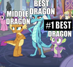 Size: 642x593 | Tagged: safe, edit, edited edit, edited screencap, editor:undeadponysoldier, screencap, huckleberry, princess ember, smolder, spike, dragon, pony, g4, school daze, angry, best dragon, caption, cropped, crossed arms, dragoness, female, friendship student, image macro, male, mare, smiling, spikelove, text, unamused