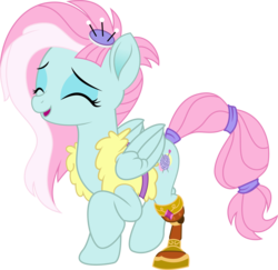Size: 4972x4839 | Tagged: safe, artist:potato22, kerfuffle, pegasus, pony, g4, my little pony: rainbow roadtrip, absurd resolution, amputee, clothes, cute, eyes closed, female, fufflebetes, happy, mare, movie accurate, prosthetic leg, prosthetic limb, prosthetics, raised hoof, simple background, smiling, solo, transparent background, vector