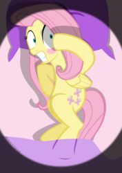 Size: 2480x3508 | Tagged: safe, alternate version, artist:ace play, fluttershy, pegasus, pony, g4, bed, bedsheets, blushing, caught, embarrassed, embarrassed nude exposure, female, fluttershy sleeps naked, high res, nudity, pillow, show accurate, solo, we don't normally wear clothes