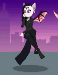 Size: 542x702 | Tagged: safe, artist:hgrobo, oc, oc only, bat pony, anthro, 3d, 3d model, animated, boots, clothes, ear piercing, female, gauges, gif, piercing, shoes, sidecut, solo, sweater, third eye, wings