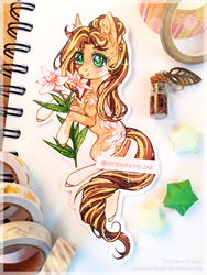 Size: 2976x3968 | Tagged: safe, artist:aniimoni, oc, oc only, oc:radiant valor, earth pony, pony, female, flower, high res, lily (flower), mare, solo, traditional art