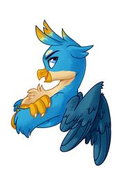 Size: 3000x4000 | Tagged: safe, artist:annakitsun3, gallus, griffon, chest fluff, male, open mouth, simple background, smiling, smug, solo, white background, wings