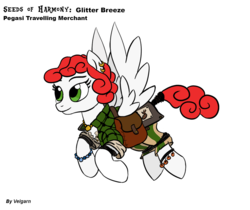 Size: 1000x838 | Tagged: safe, artist:velgarn, oc, oc only, pegasus, pony, adventurer, anklet, armor, cutie mark holder, female, flying, jewelry, mare, necklace, rpg, saddle bag, seeds of harmony, simple background, solo, tabletop game