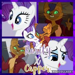 Size: 1024x1024 | Tagged: safe, artist:noreencreatesstuff, capper dapperpaws, rarity, abyssinian, pony, unicorn, anthro, g4, anthro with ponies, bedroom eyes, capperity, chest fluff, clothes, coat, female, lidded eyes, male, mare, seductive, seductive look, sexy, shipping, straight, stupid sexy capper, stupid sexy rarity