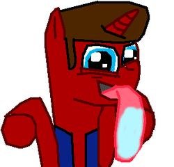 Size: 302x290 | Tagged: safe, artist:megasean45, oc, oc:flare gun, pony, unicorn, clothes, happy, licking, long tongue, looking at you, ms paint, old art, salivating, solo, tongue out, vest